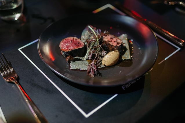 Gareth Stewart's main: wild shot venison with leek ash, black trompette mushroom and fermented garlic.
