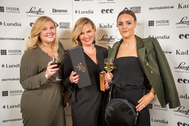 Rebecca Marsh (Peddle Thorp), Emerging Design Professional finalist Tessa Pawson (Jasmax) and Georgia Brown (Peddle Thorp).